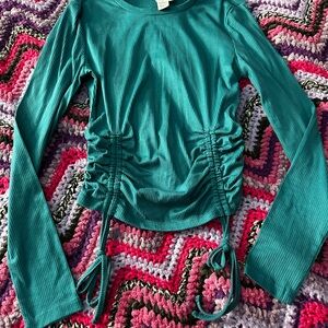 Teal Long Sleeve Ruched Top